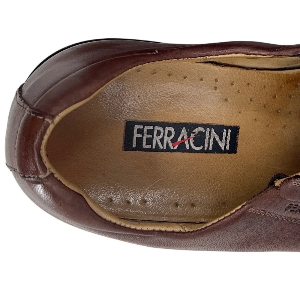 Ferracini Mens 7 Brown Leather Shoes Square Toe Beatnik Revival Retrocore Brazil